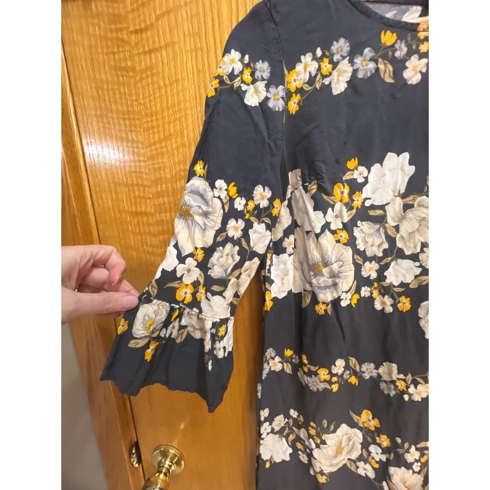 Old Navy Floral‎ Shift Dress Navy Blue Yellow Ruffle Sleeve XS Womens - Picture 5 of 10